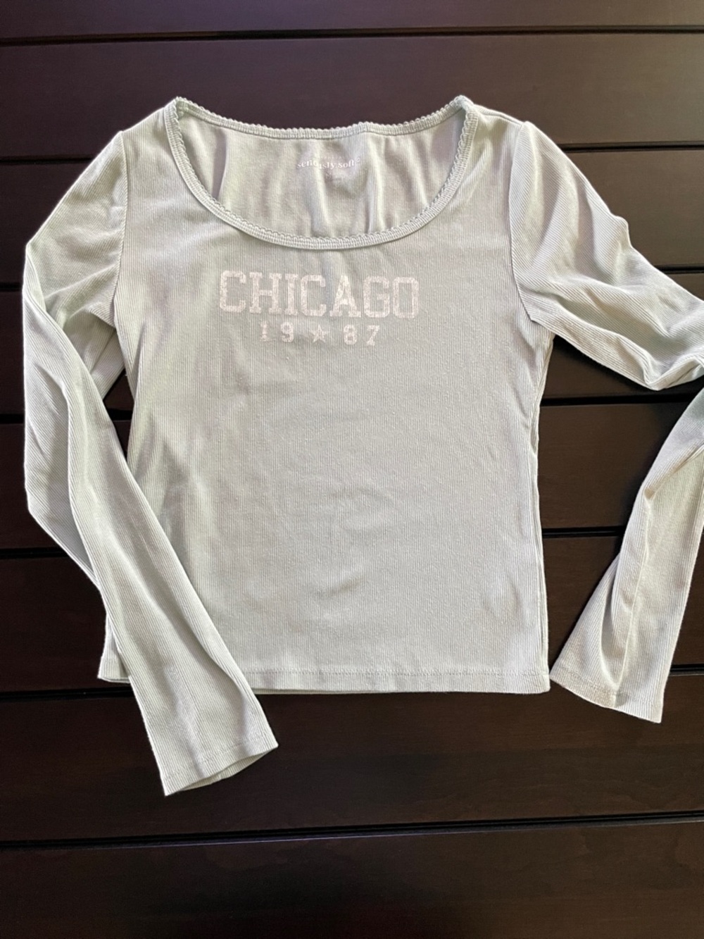 Chicago Graphic Long-Sleeve Scoop Neck Top - Light Mint